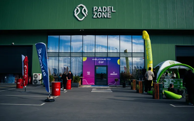 The Padel Zone building from the car park, with the sign over the entrance