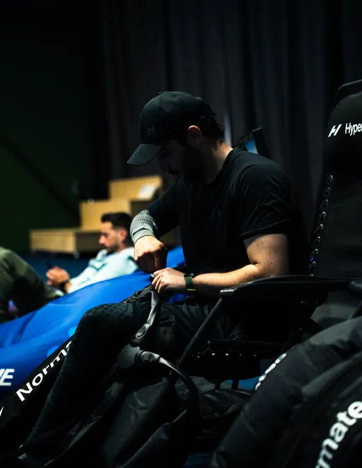 Recovery lounge with Normatec compression boots