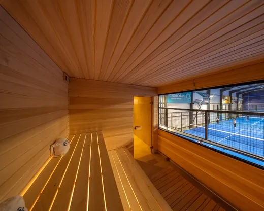 Sauna with a view of the padel courts